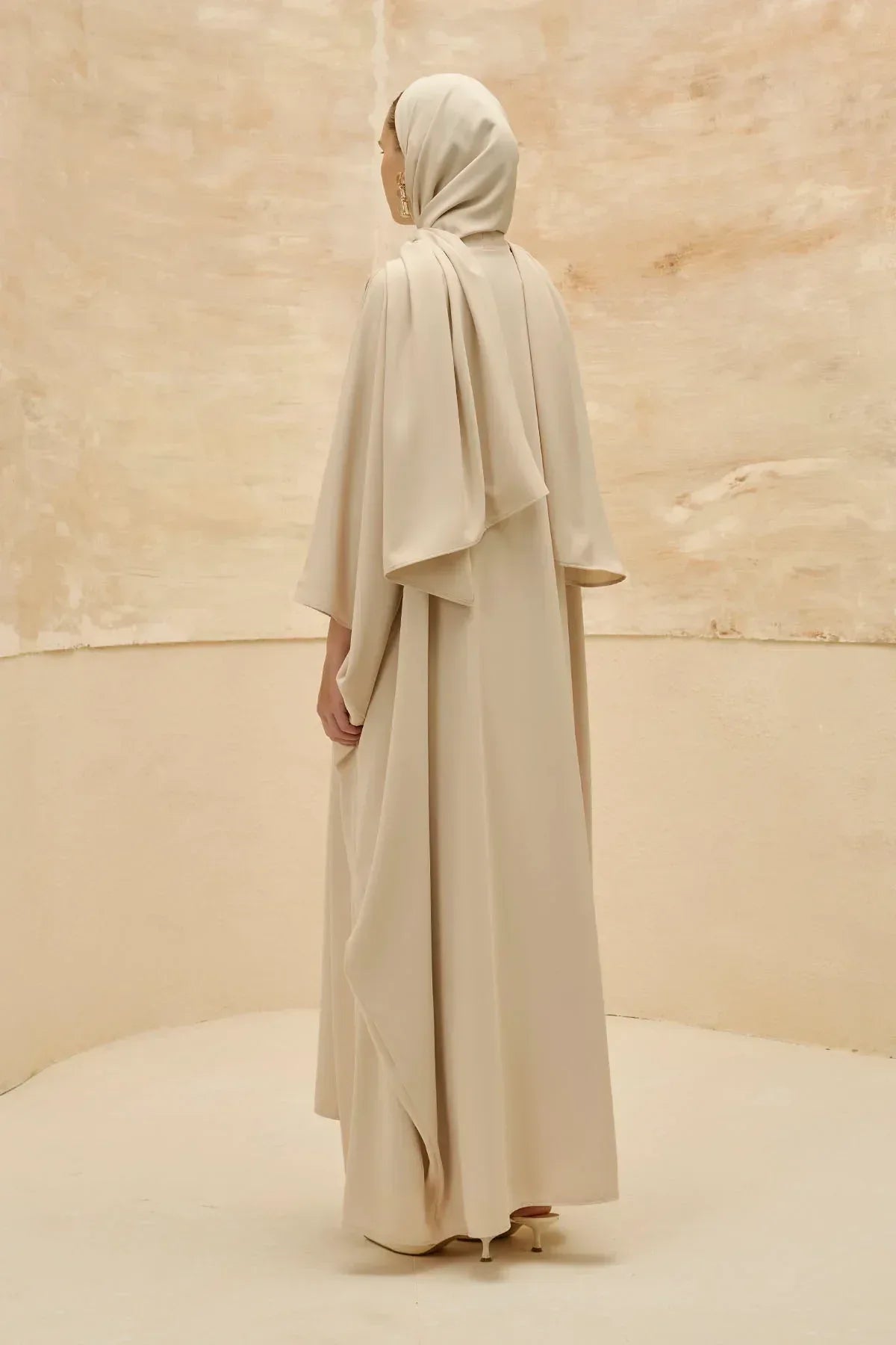 Elegant Floral Embroidered Flowing Cut Batwing Sleeve Stone Abaya