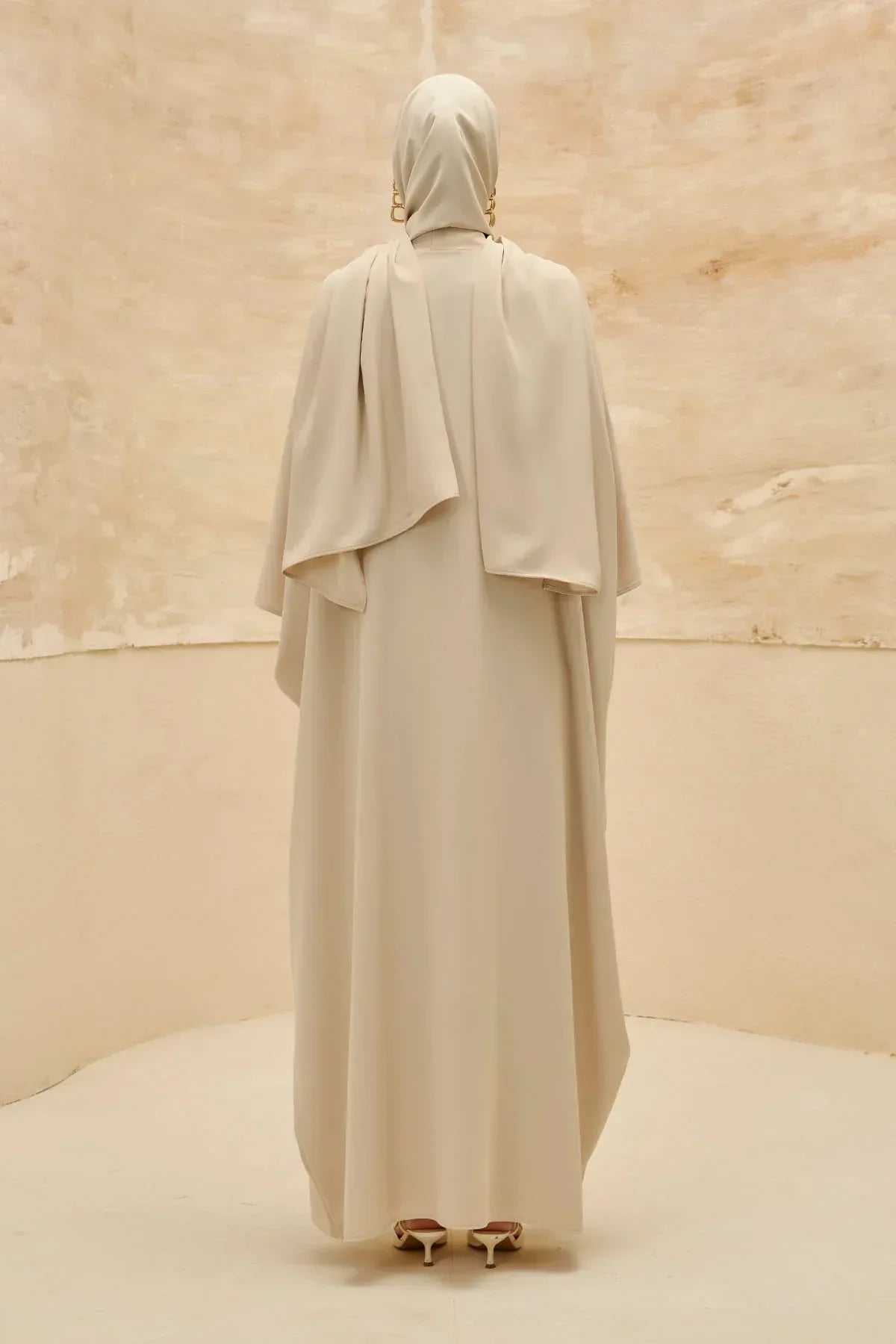 Elegant Floral Embroidered Flowing Cut Batwing Sleeve Stone Abaya