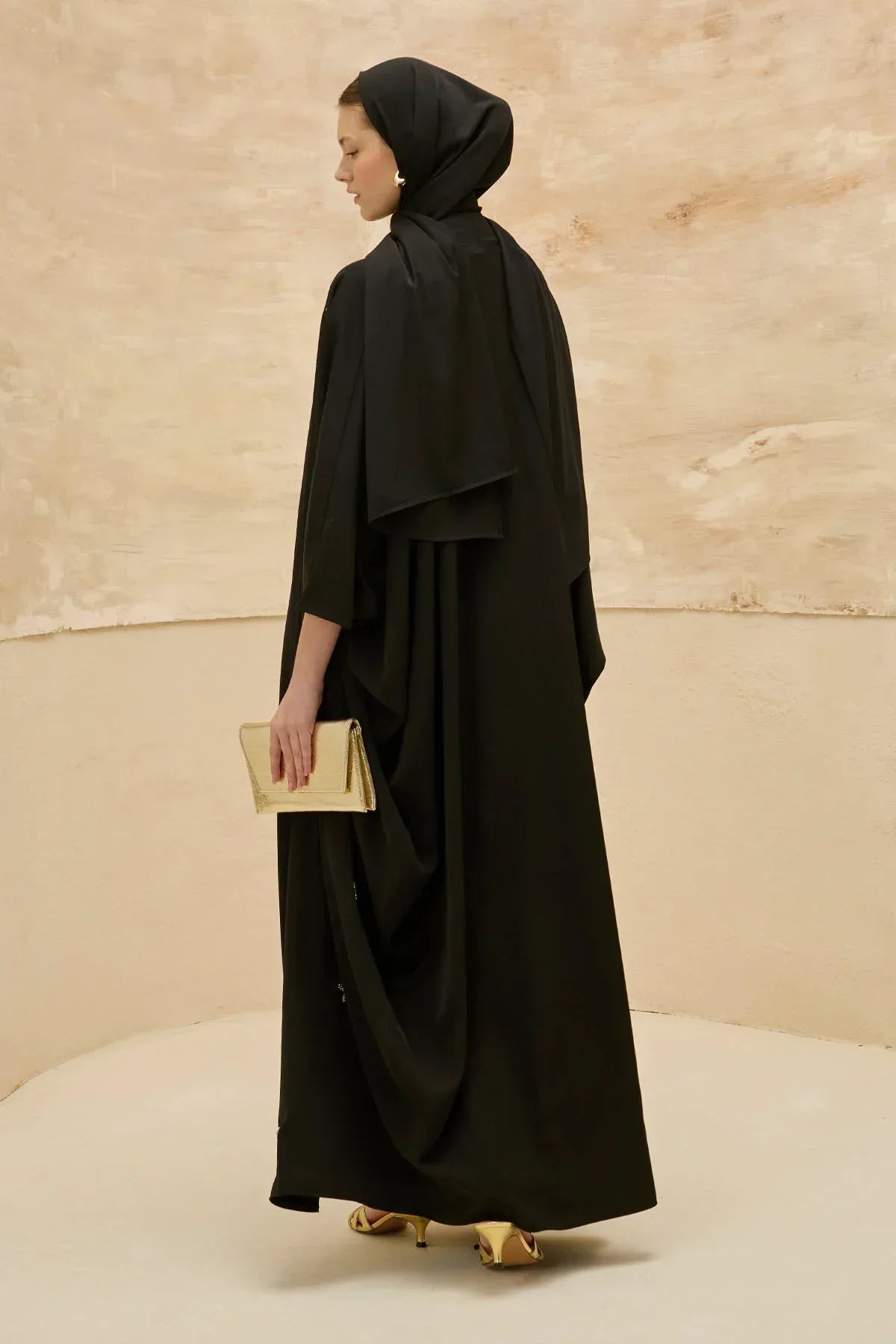 Elegant Floral Embroidered Flowing Cut Batwing Sleeve Black Abaya