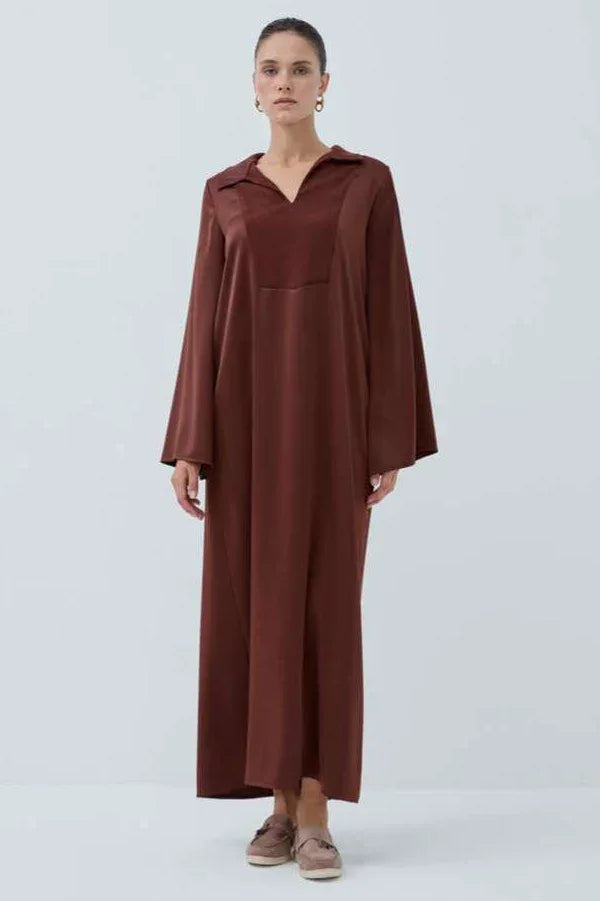 Haidah Yakalı Saten Elbise - VIADEL Atelier