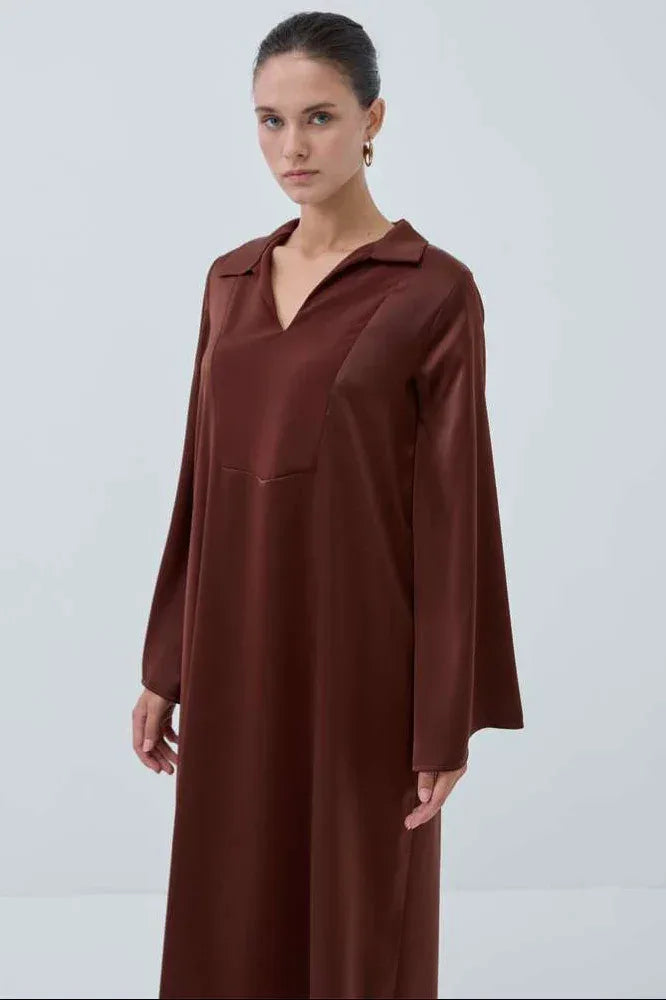 Haidah Yakalı Saten Elbise - VIADEL Atelier