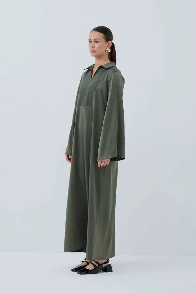 Haidah Yakalı Saten Elbise - VIADEL Atelier