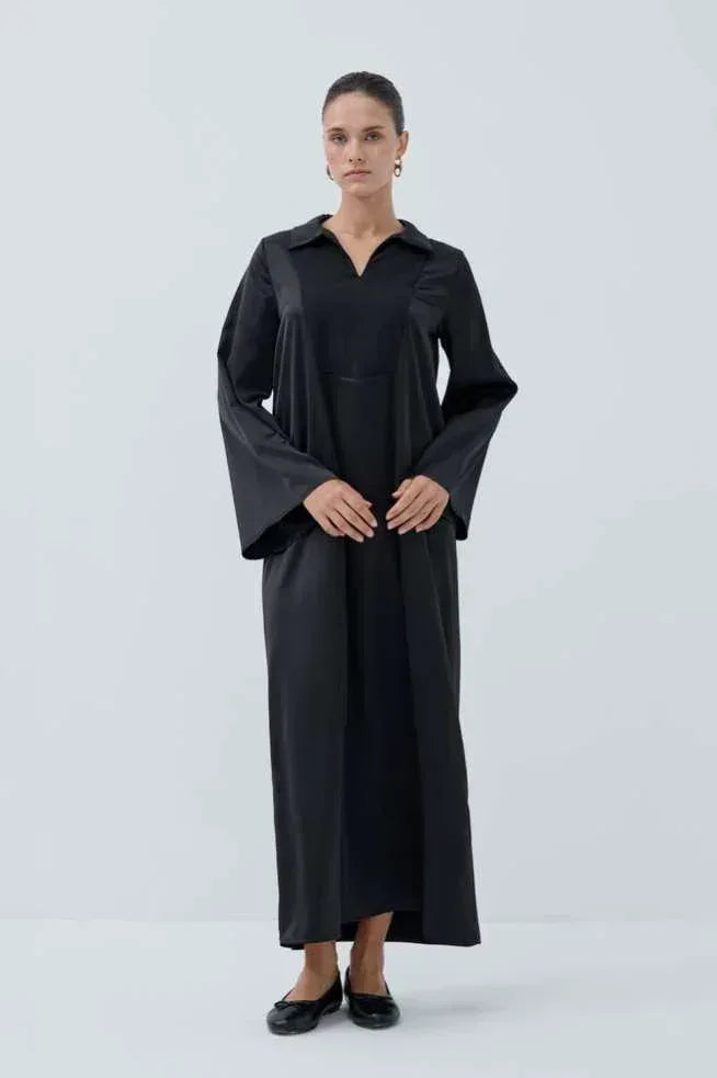 Haidah Yakalı Saten Elbise - VIADEL Atelier