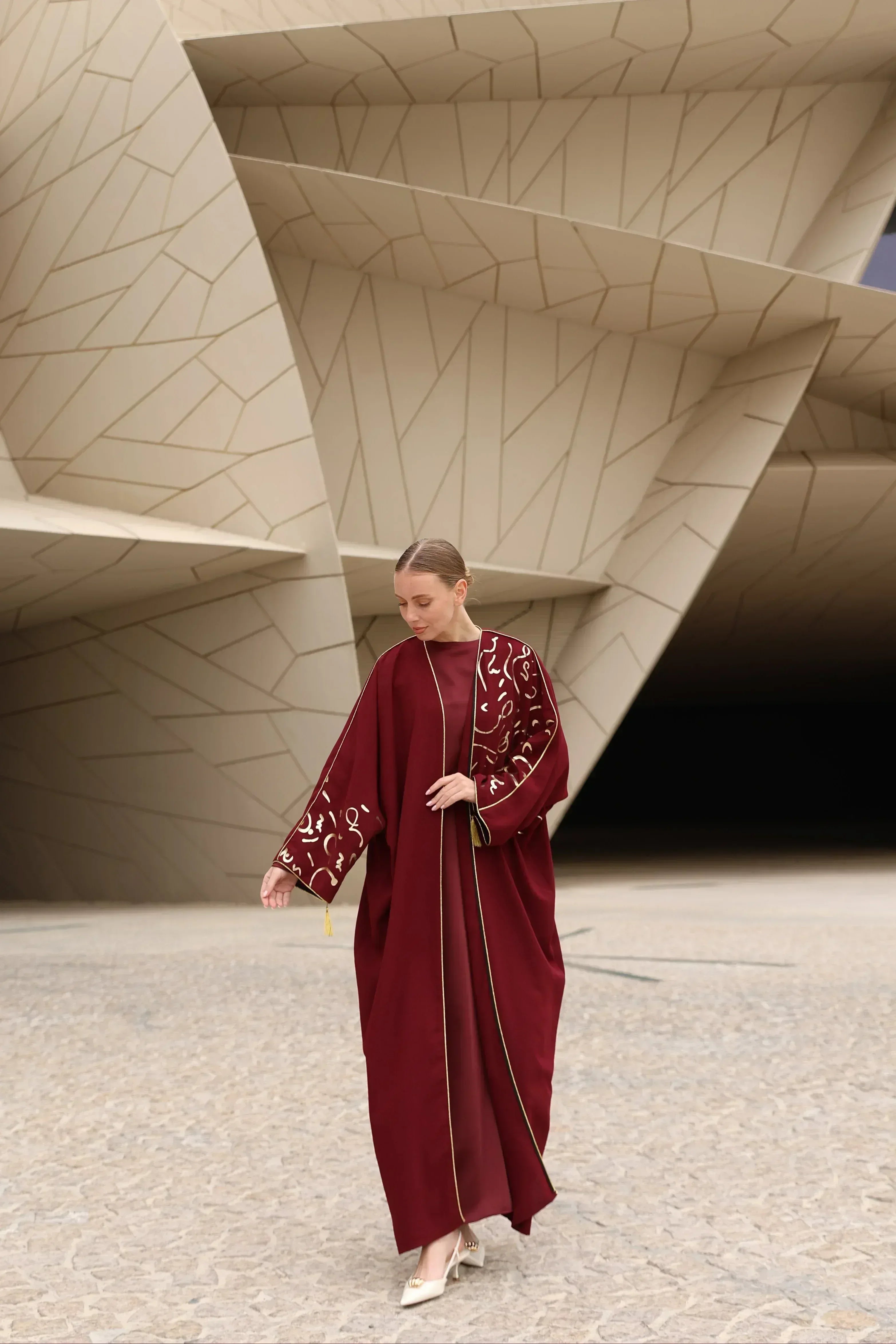 Gold Hat Desenli Abaya - VIADEL Atelier