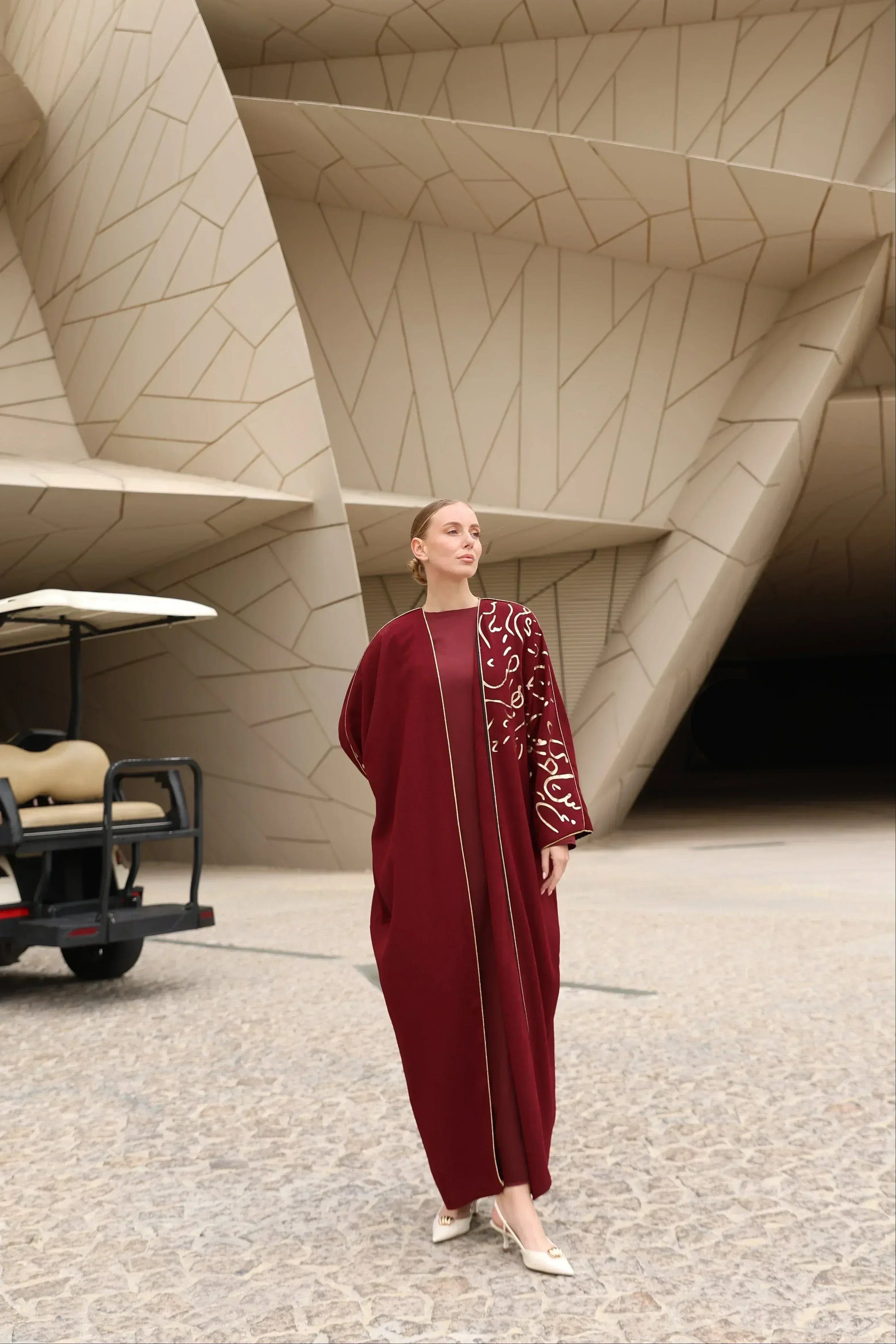 Gold Hat Desenli Abaya - VIADEL Atelier