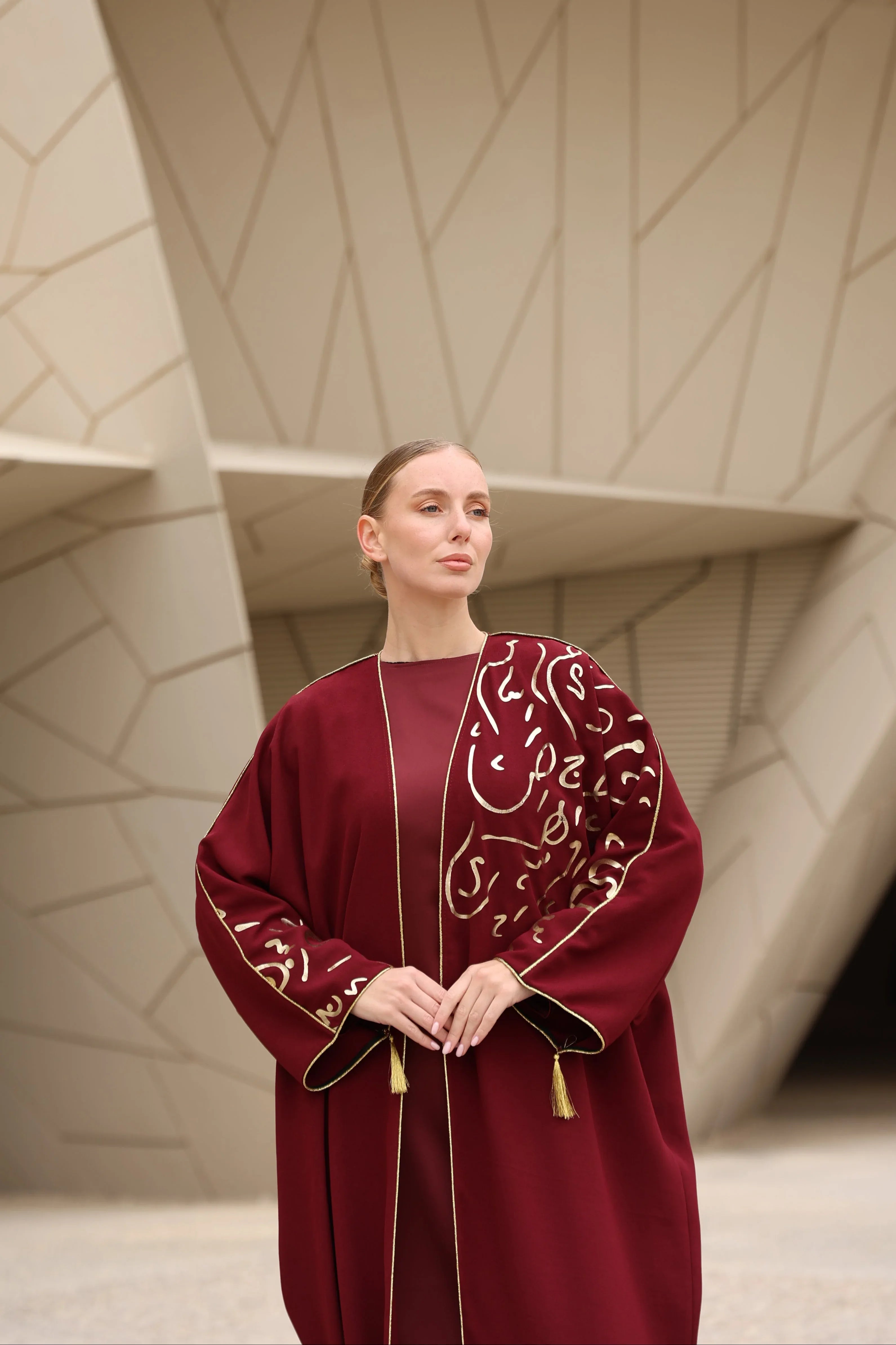 Gold Hat Desenli Abaya - VIADEL Atelier