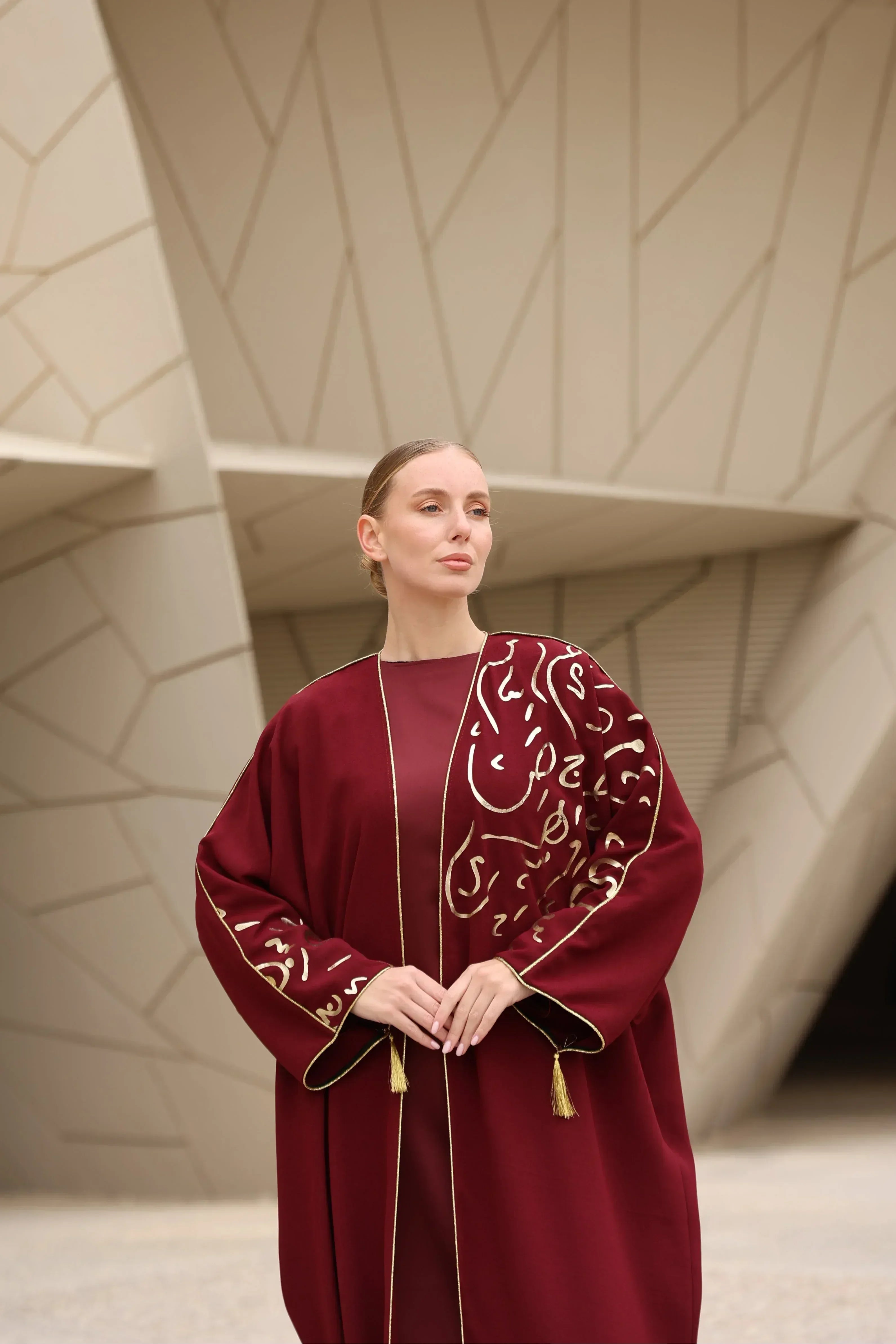 Gold Hat Desenli Abaya - VIADEL Atelier