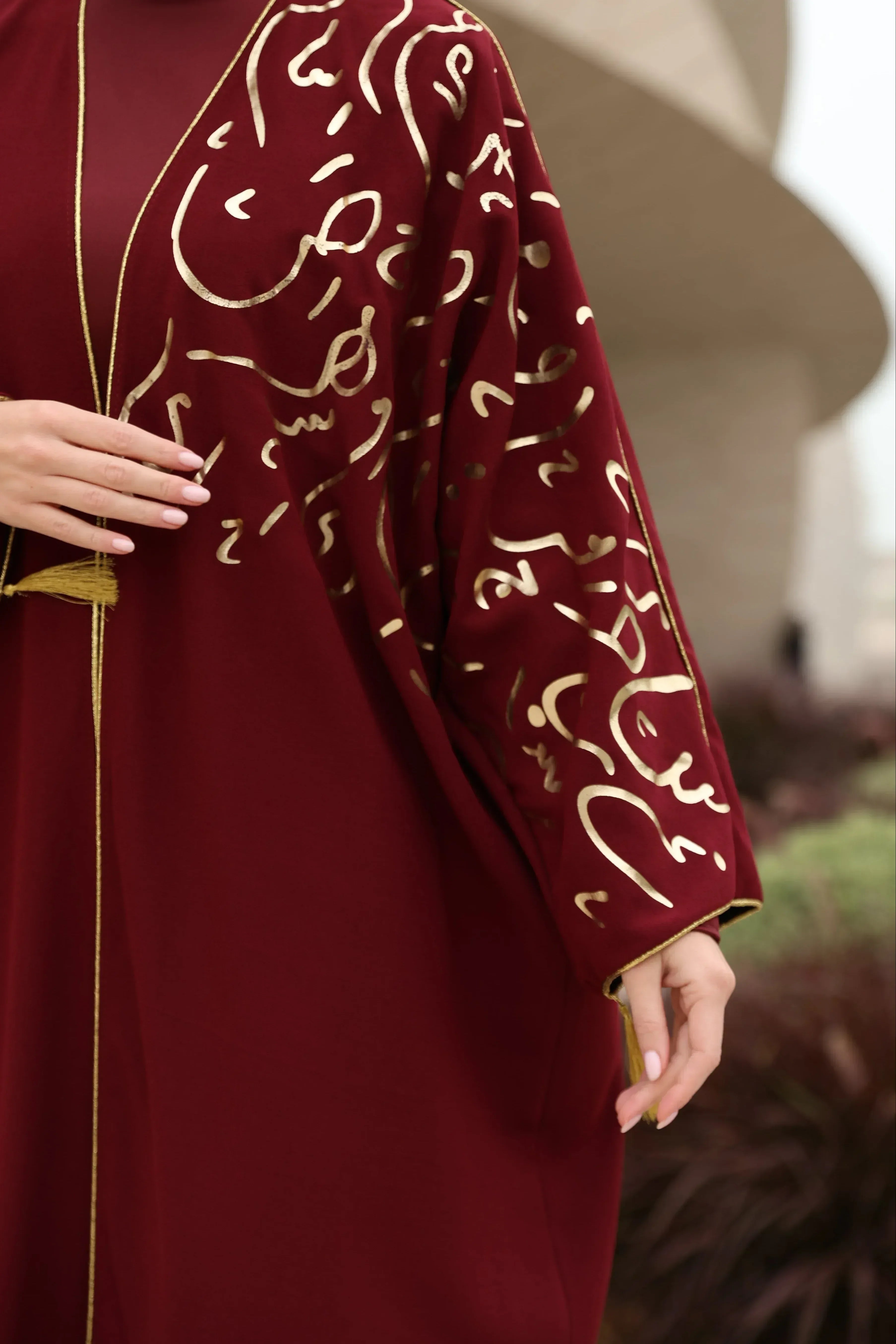 Gold Hat Desenli Abaya - VIADEL Atelier