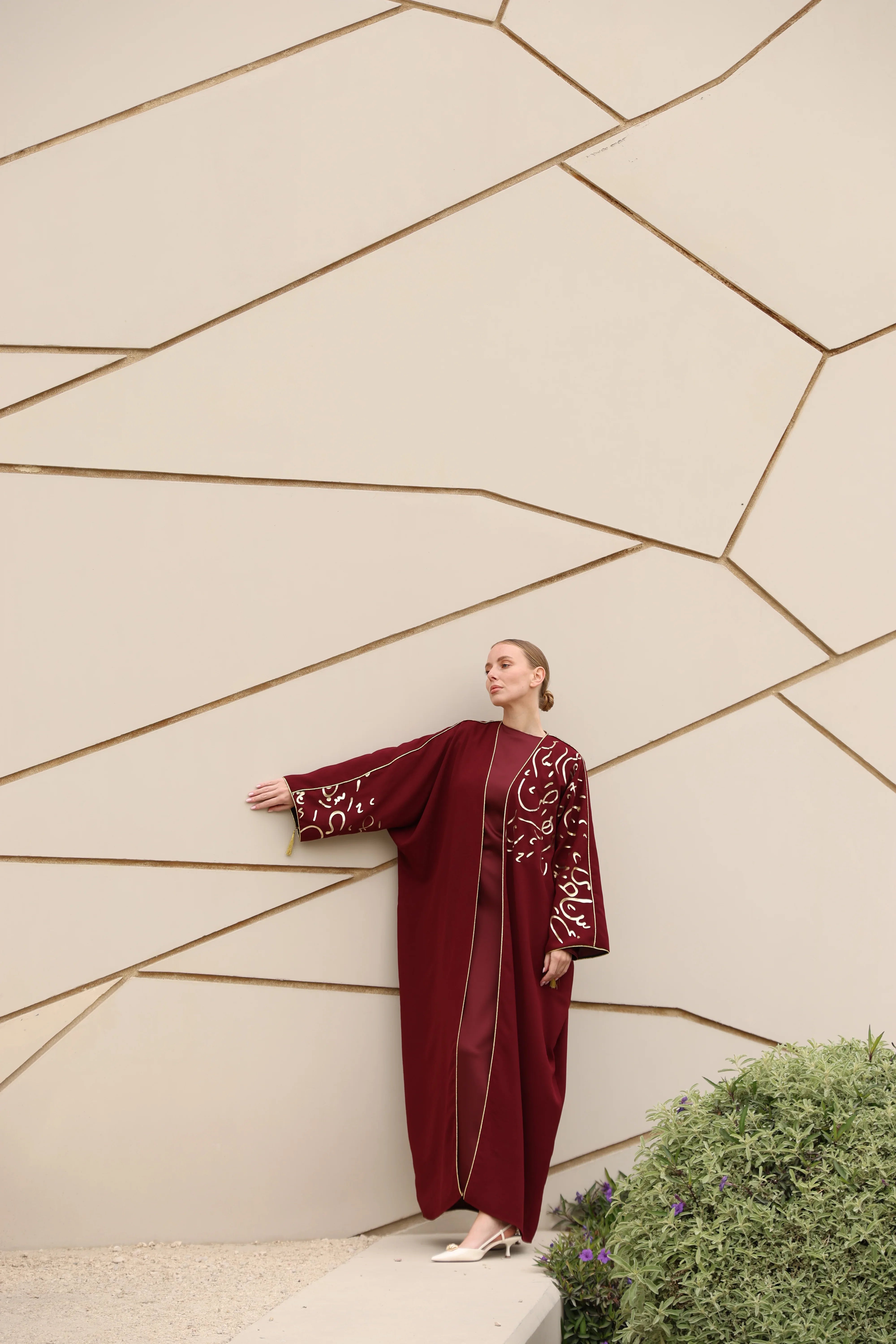 Gold Hat Desenli Abaya - VIADEL Atelier