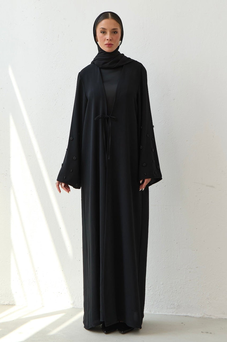 İnci Kol Detay Kuşaklı Abaya