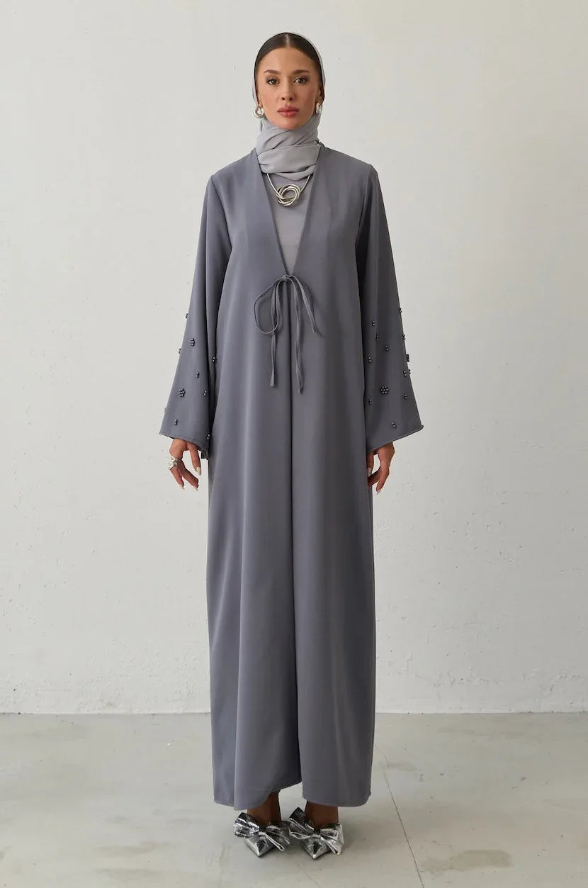 İnci Kol Detay Kuşaklı Abaya - VIADEL Atelier