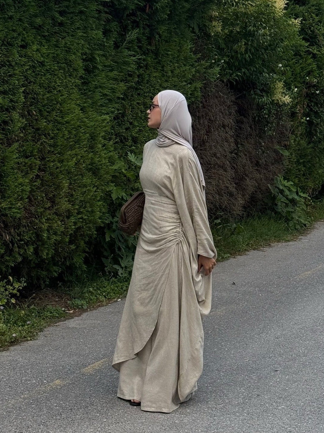 Keten Yarasa Kol Taş Pantolonlu Takım