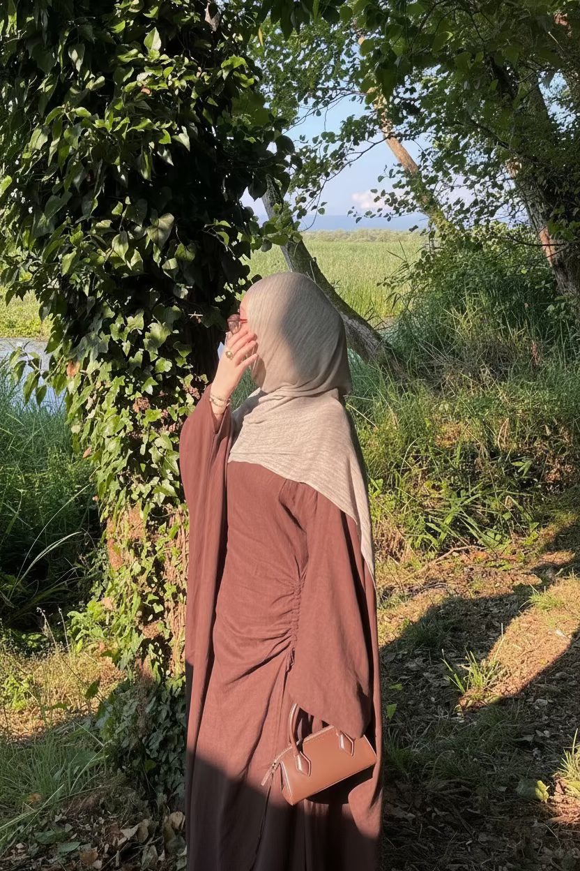 Keten Yarasa Kol Kahverengi Pantolonlu Takım