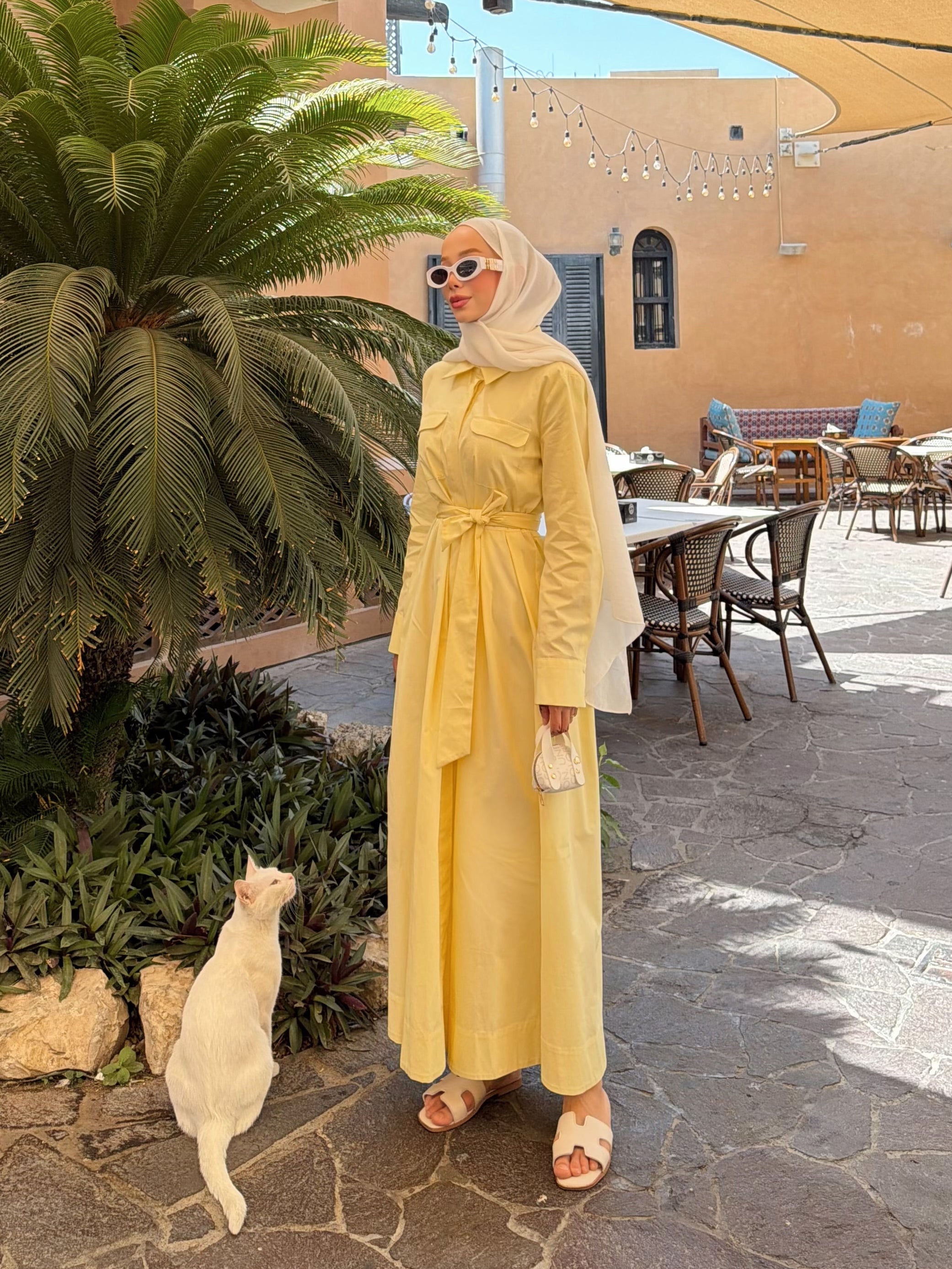 Soft Cotton Kuşaklı Uzun Sarı Elbise