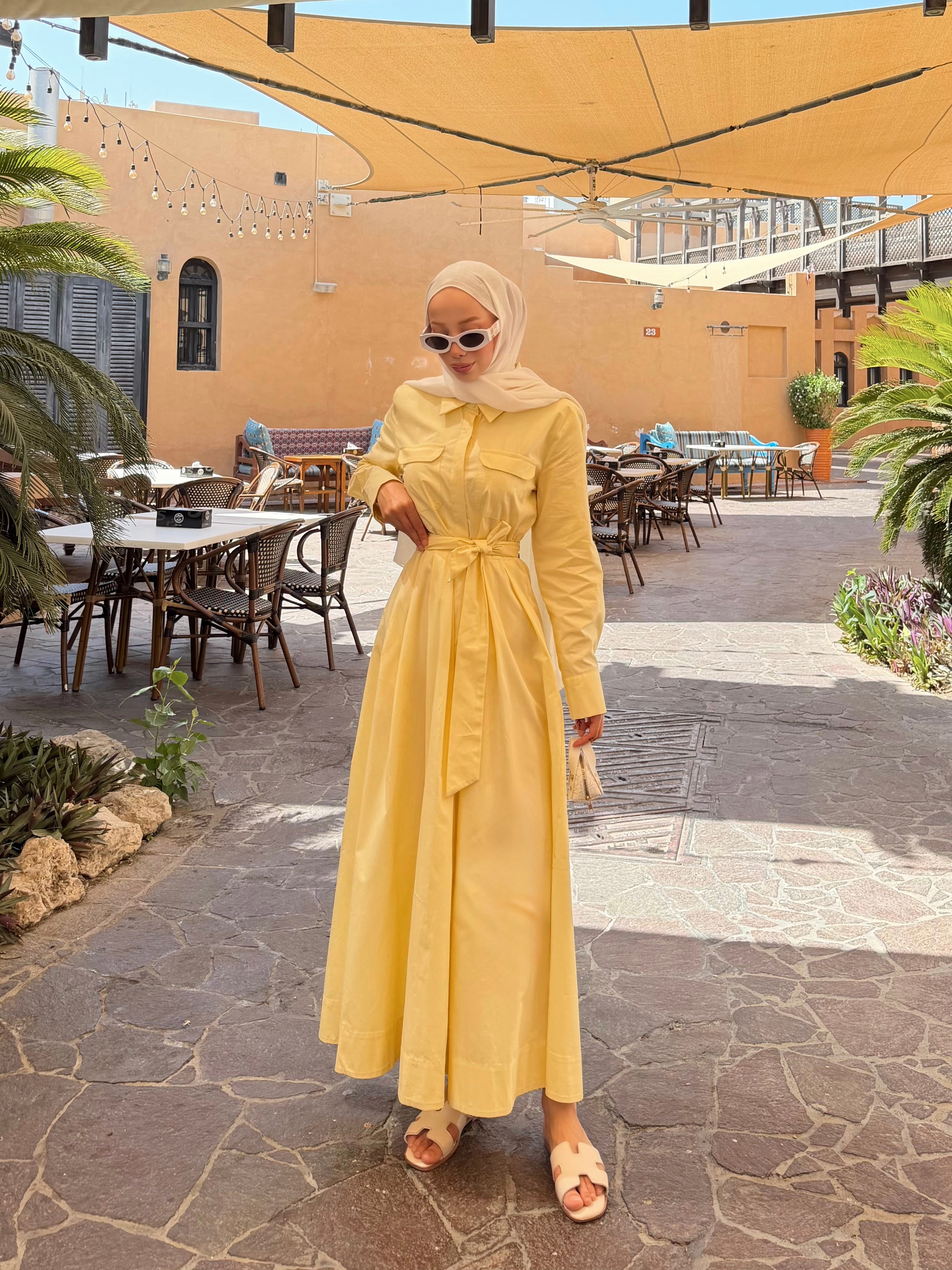 Soft Cotton Kuşaklı Uzun Sarı Elbise