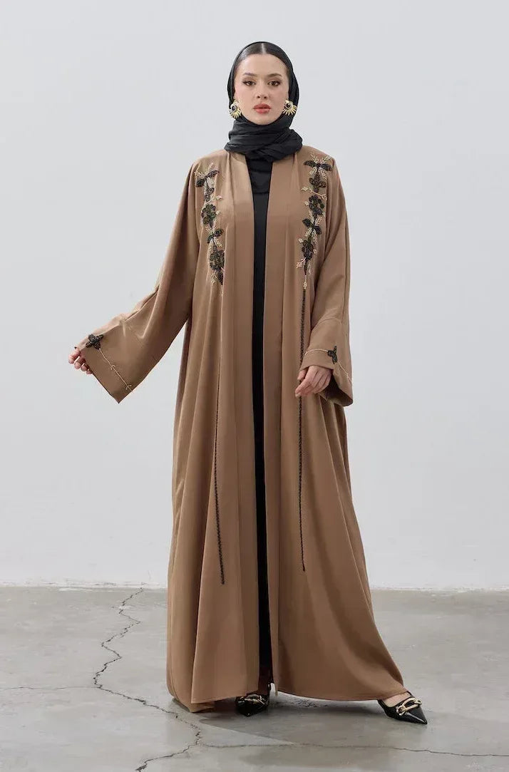El İşlemeli Boncuk Detaylı Abaya - VIADEL Atelier