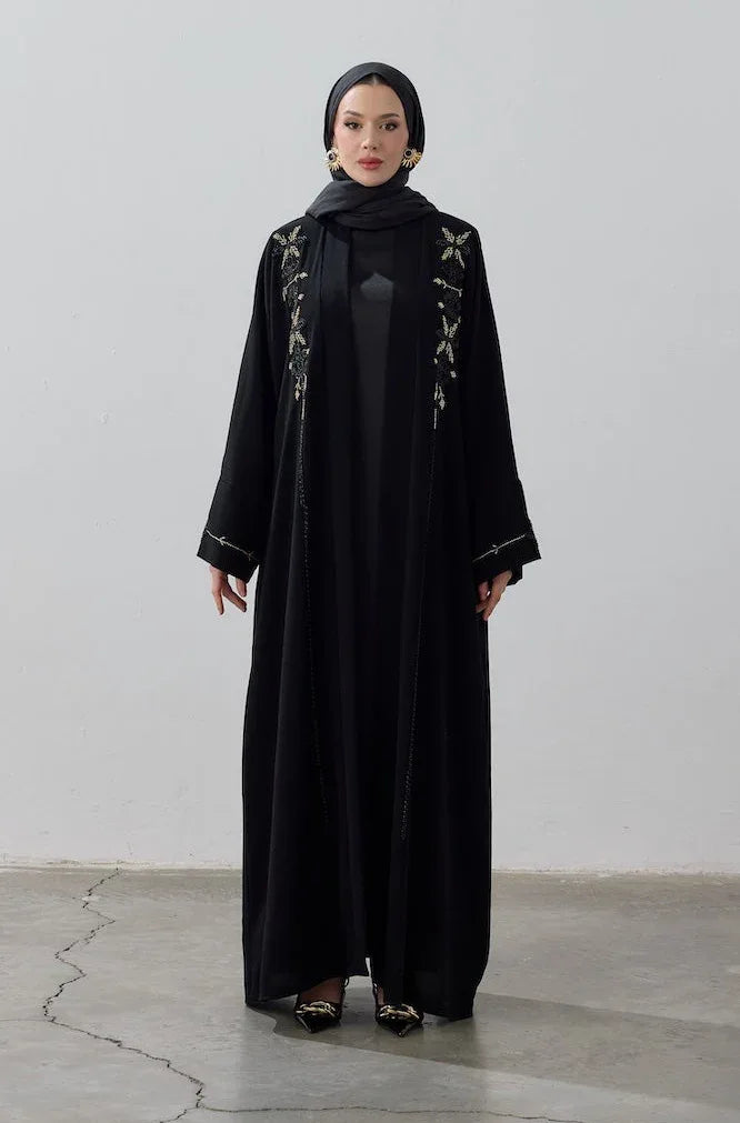 El İşlemeli Boncuk Detaylı Abaya - VIADEL Atelier