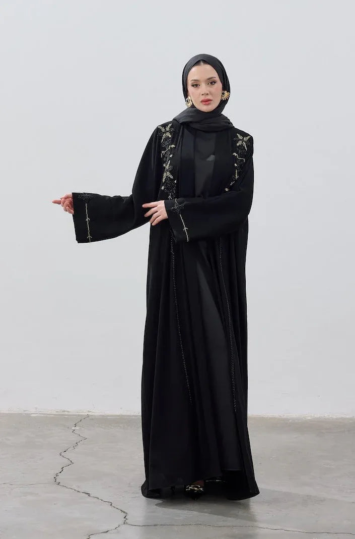 El İşlemeli Boncuk Detaylı Abaya - VIADEL Atelier