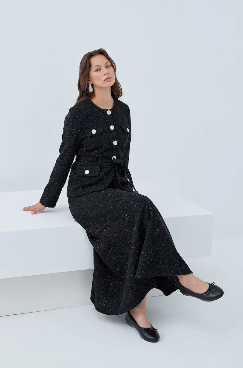 Simli Cep Düğmeli Etek Takım - VIADEL Atelier