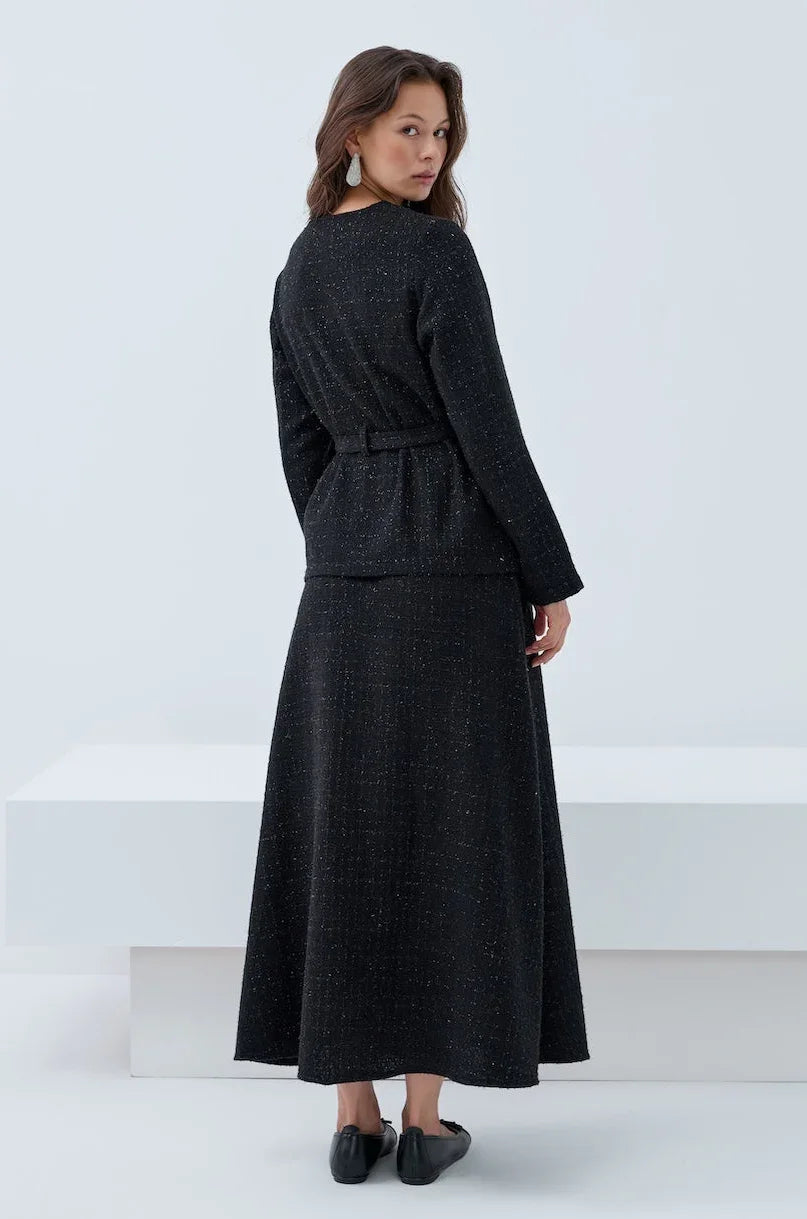 Simli Cep Düğmeli Etek Takım