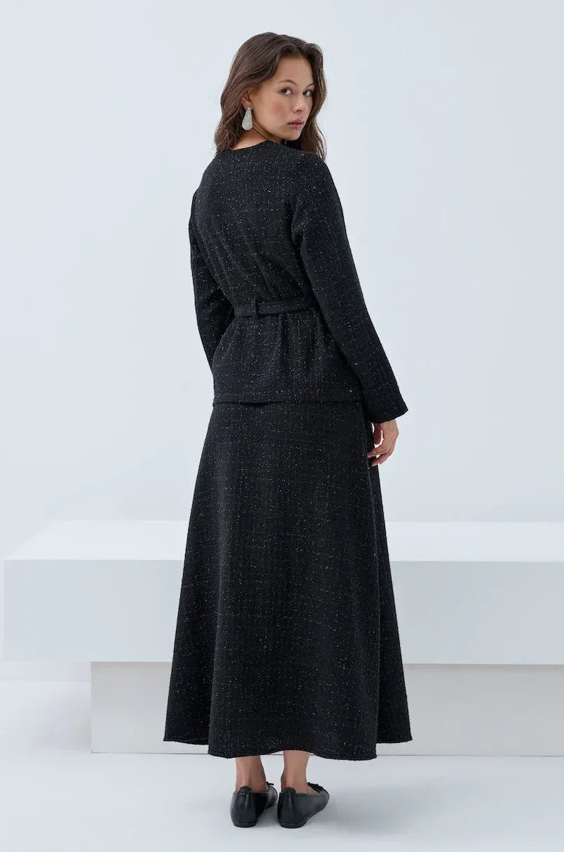 Simli Cep Düğmeli Etek Takım - VIADEL Atelier