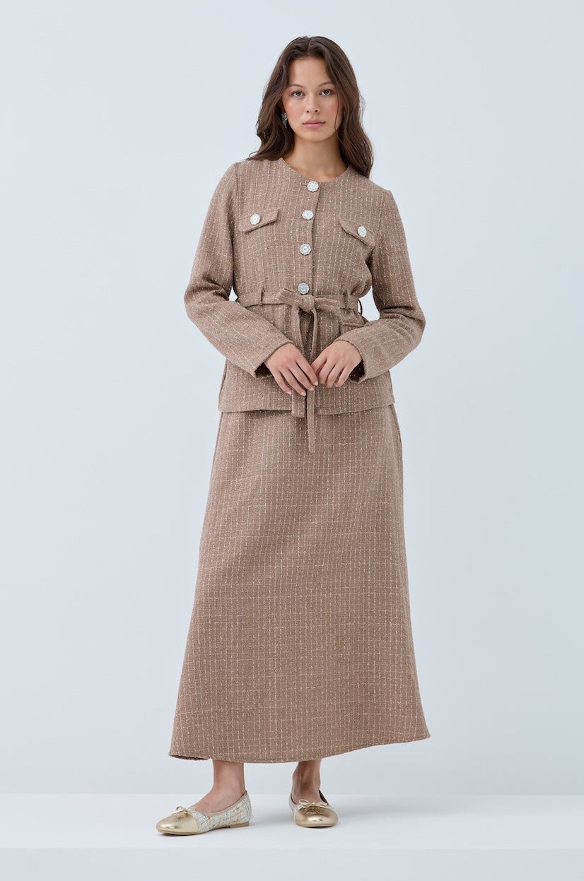 Simli Cep Düğmeli Etek Takım