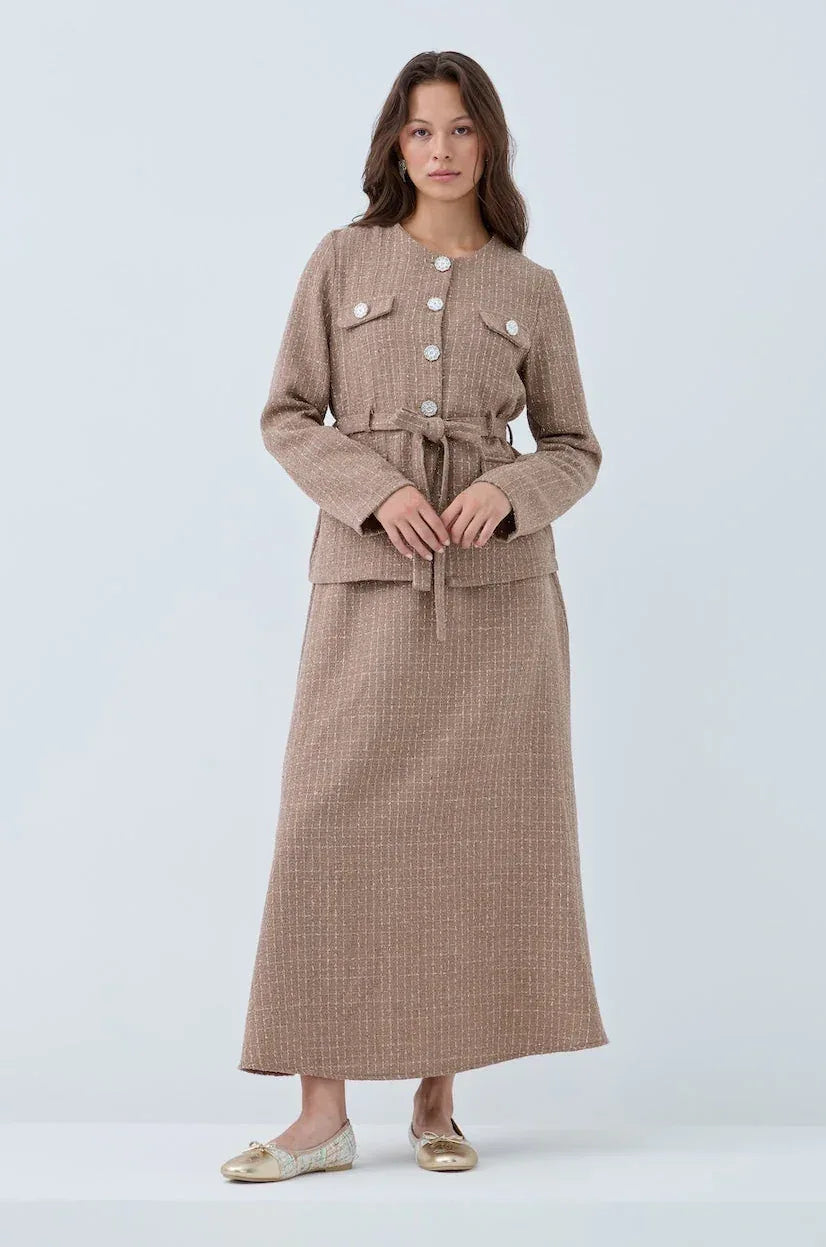 Simli Cep Düğmeli Etek Takım - VIADEL Atelier