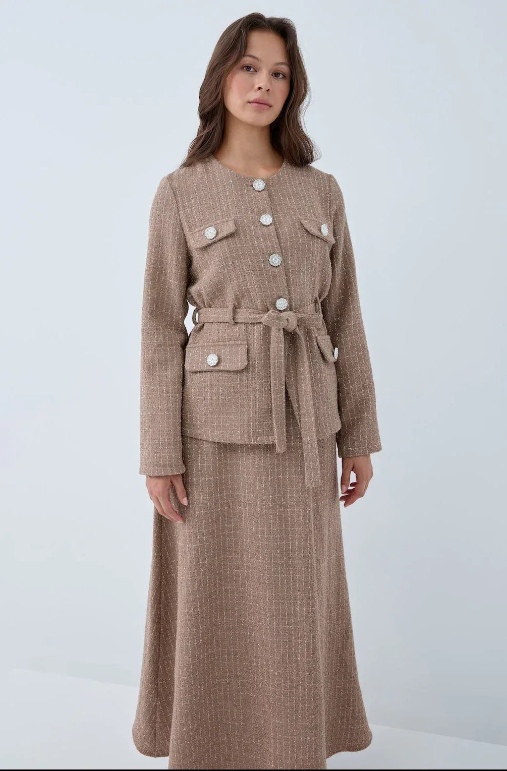 Simli Cep Düğmeli Etek Takım - VIADEL Atelier