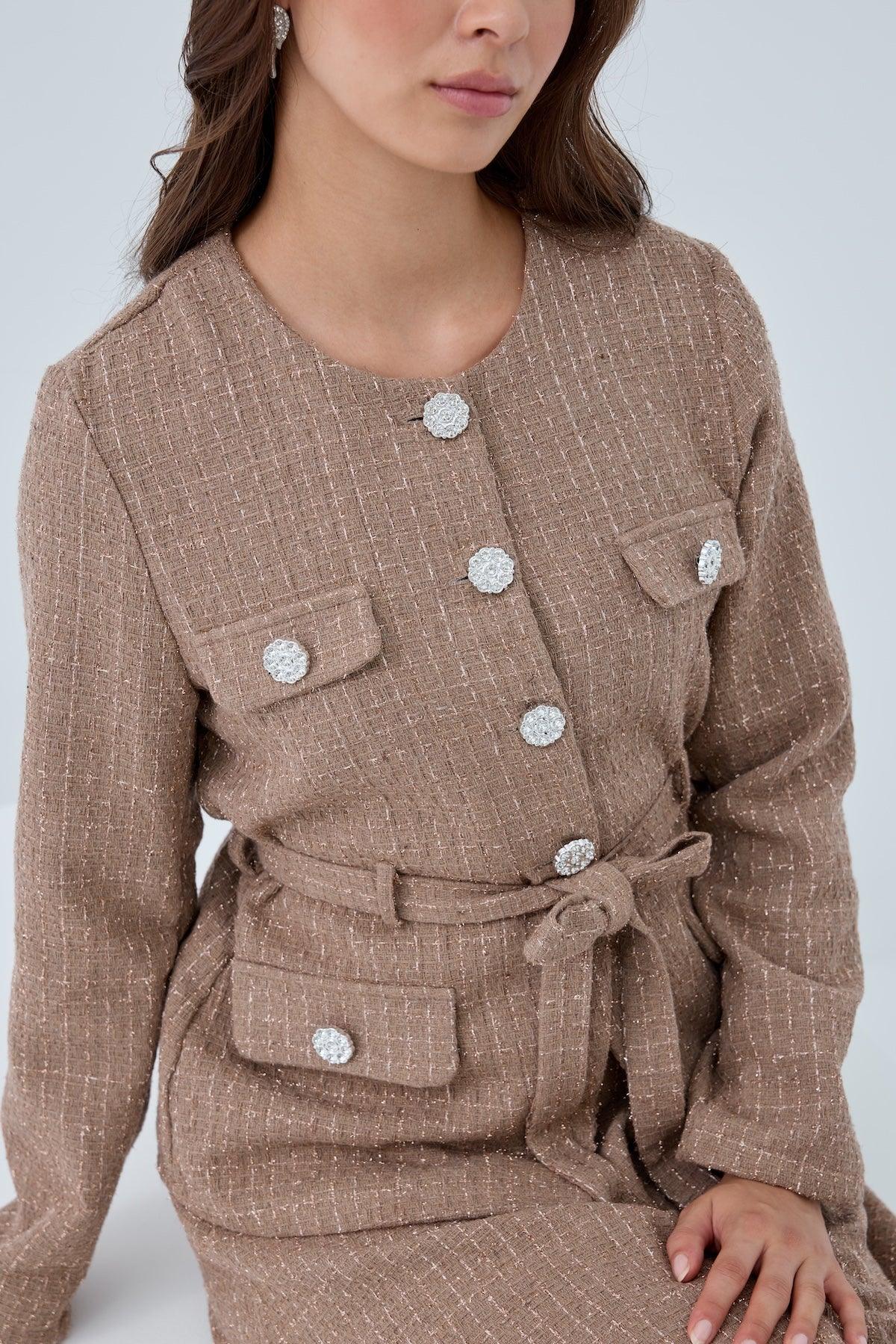 Simli Cep Düğmeli Etek Takım