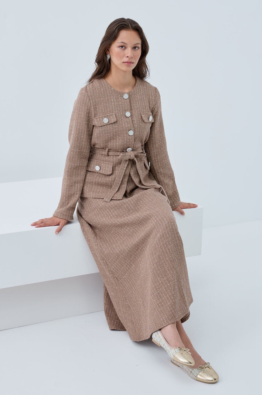 Simli Cep Düğmeli Etek Takım