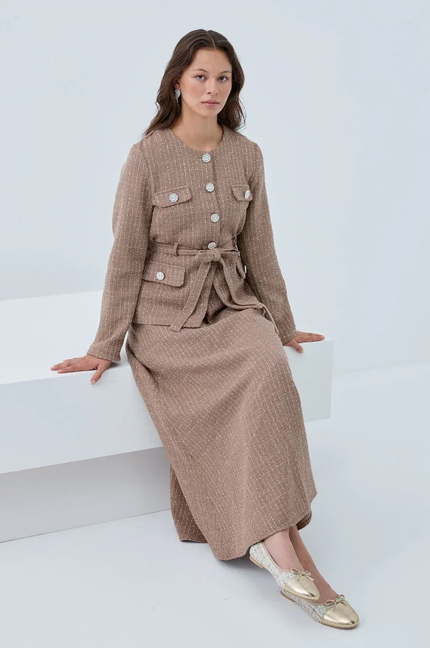 Simli Cep Düğmeli Etek Takım - VIADEL Atelier