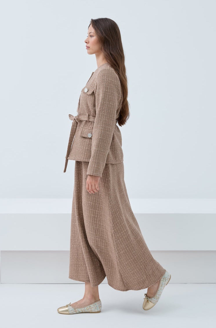 Simli Cep Düğmeli Etek Takım