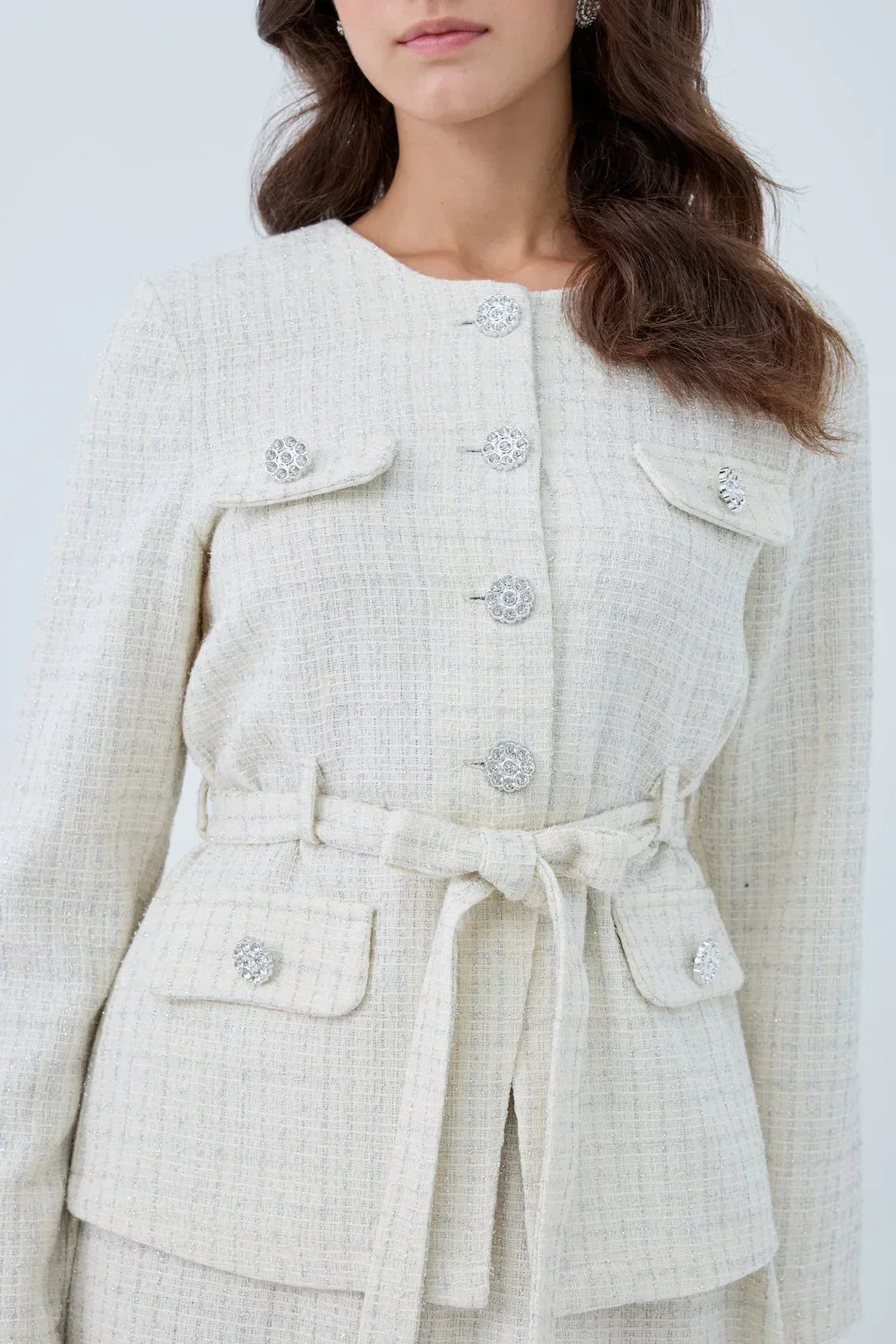 Simli Cep Düğmeli Etek Takım - VIADEL Atelier