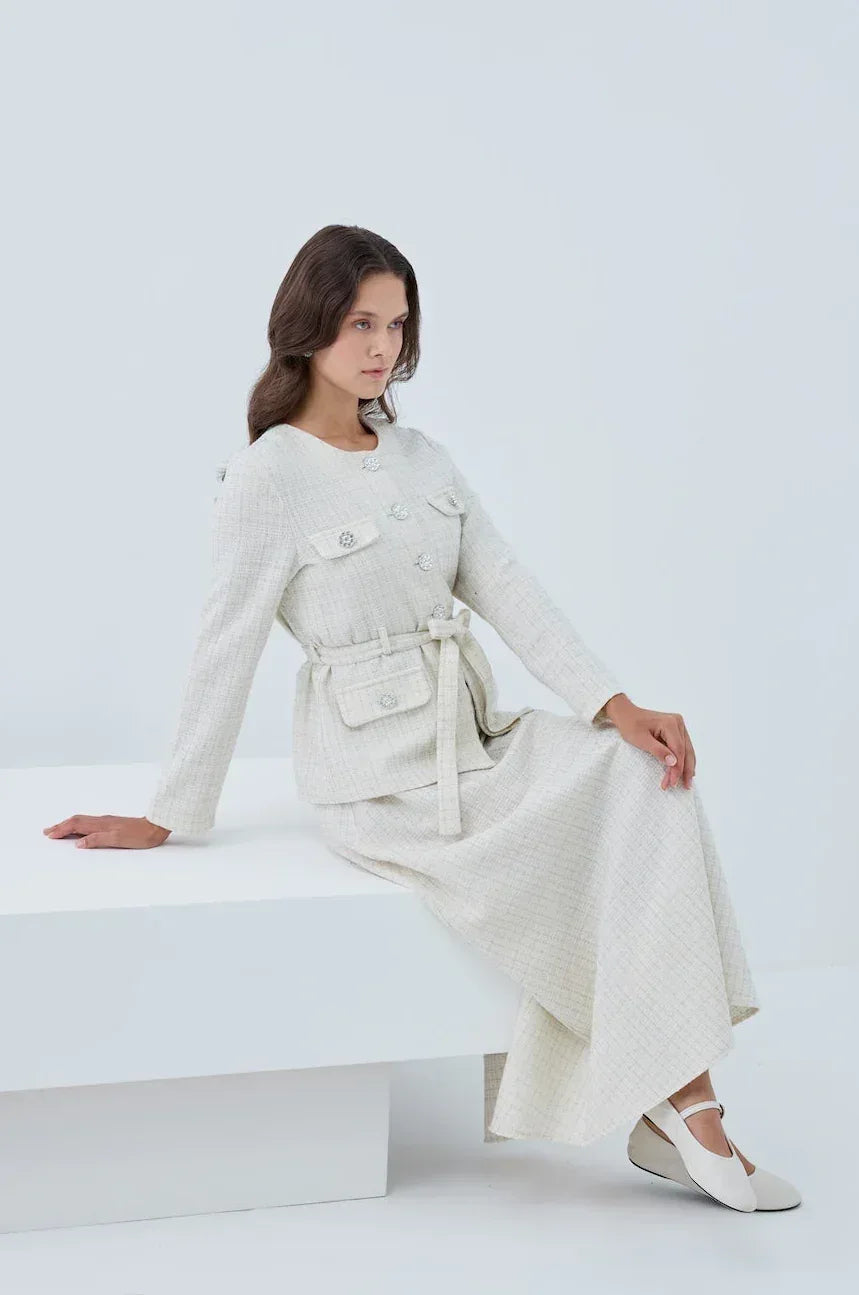 Simli Cep Düğmeli Etek Takım - VIADEL Atelier