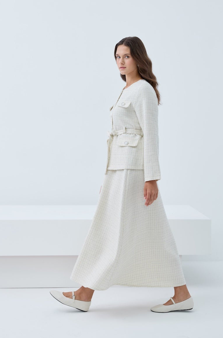 Simli Cep Düğmeli Etek Takım