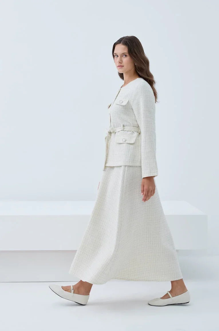 Simli Cep Düğmeli Etek Takım