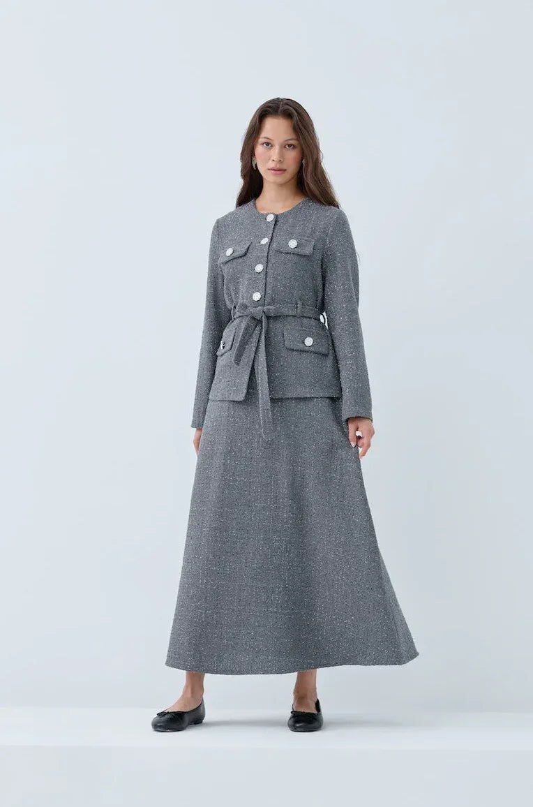 Simli Cep Düğmeli Etek Takım - VIADEL Atelier