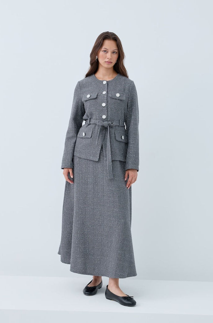 Simli Cep Düğmeli Etek Takım