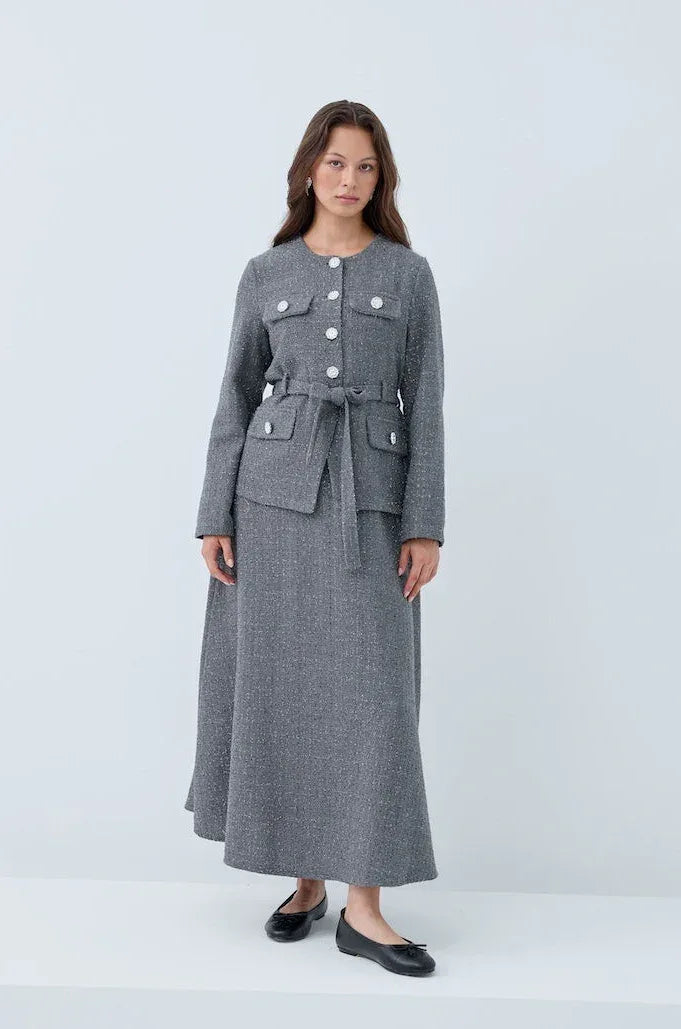 Simli Cep Düğmeli Etek Takım - VIADEL Atelier