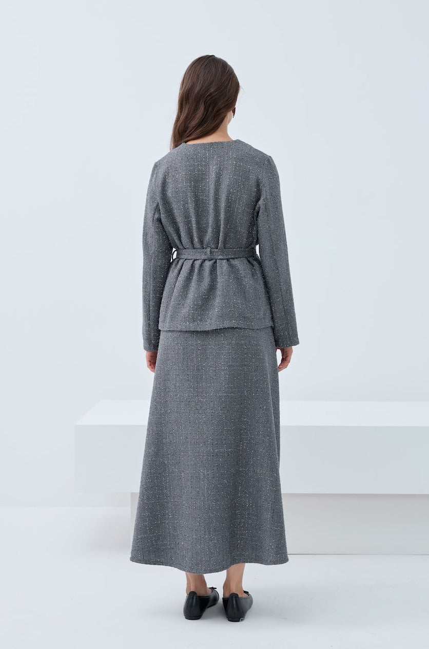 Simli Cep Düğmeli Etek Takım