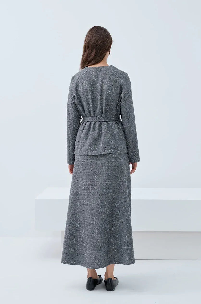 Simli Cep Düğmeli Etek Takım - VIADEL Atelier