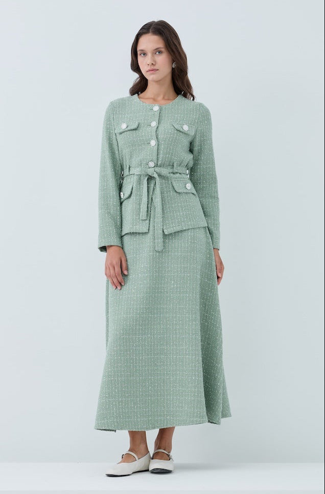 Simli Cep Düğmeli Etek Takım