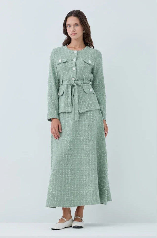 Simli Cep Düğmeli Etek Takım