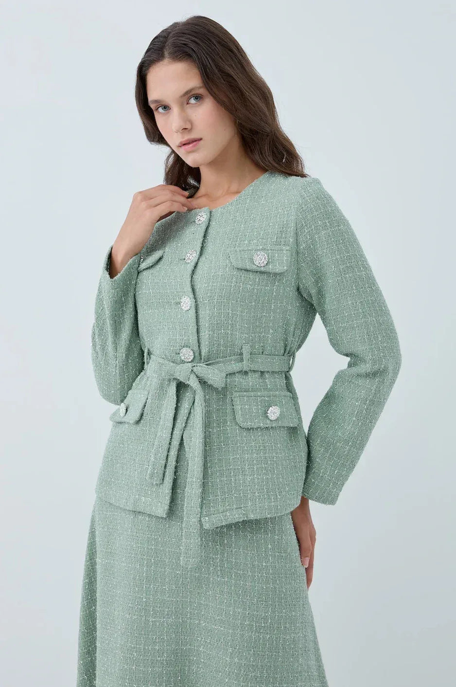 Simli Cep Düğmeli Etek Takım - VIADEL Atelier