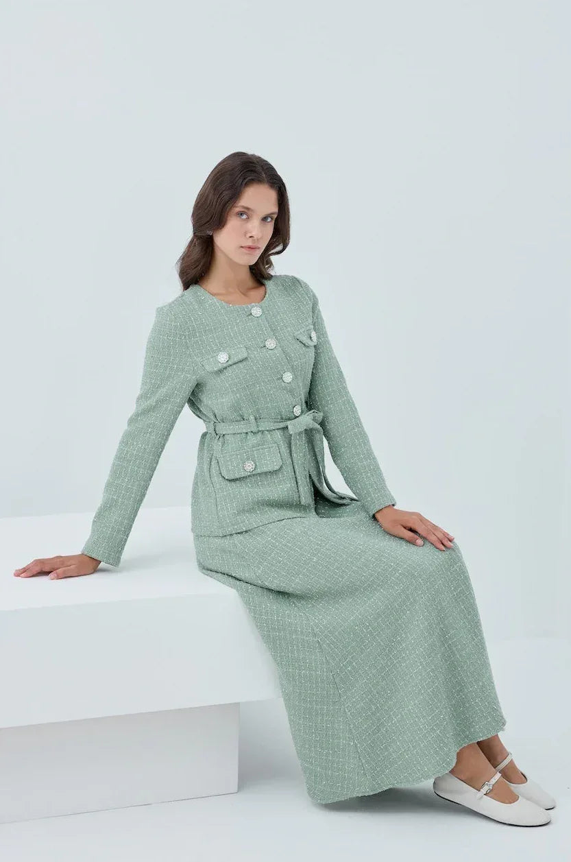 Simli Cep Düğmeli Etek Takım - VIADEL Atelier