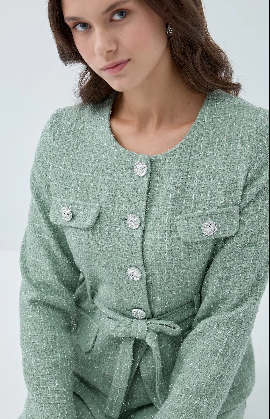 Simli Cep Düğmeli Etek Takım - VIADEL Atelier