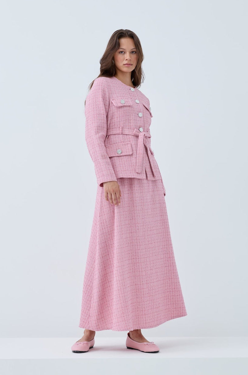 Simli Cep Düğmeli Etek Takım