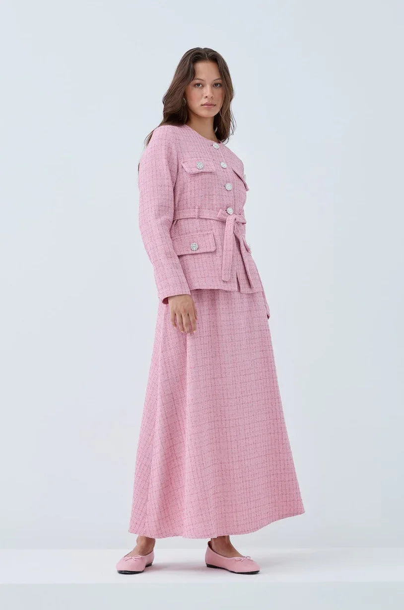 Simli Cep Düğmeli Etek Takım