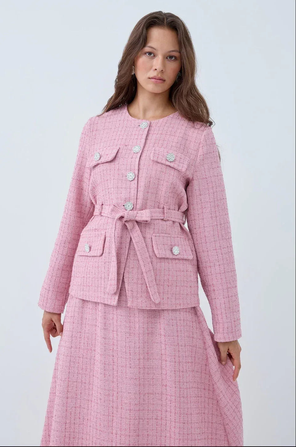 Simli Cep Düğmeli Etek Takım - VIADEL Atelier