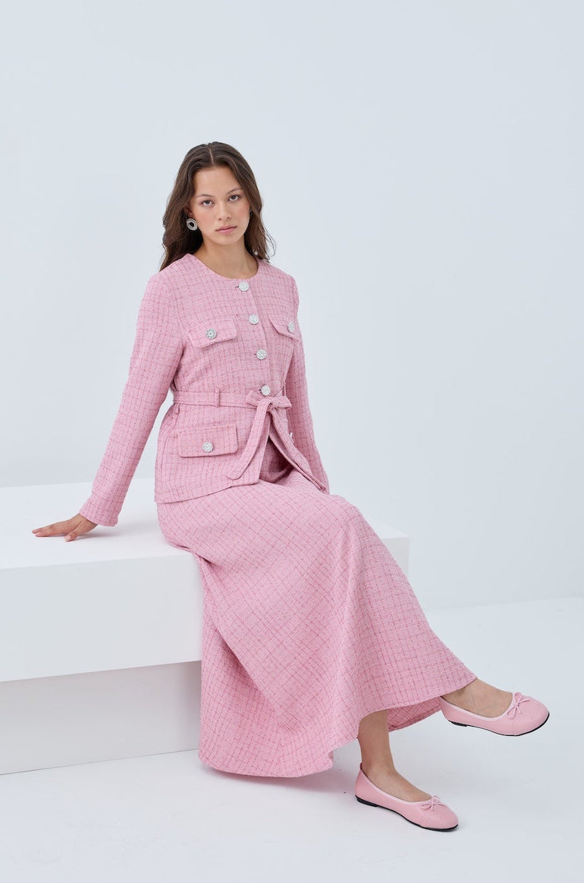 Simli Cep Düğmeli Etek Takım